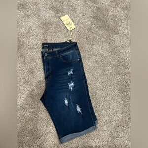 Dark Wash Distressed Bermuda Shorts - Women